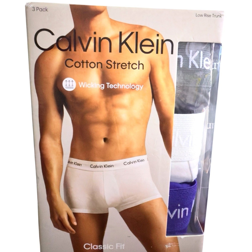 Calvin Klein Mens XL Low‎ Rise Trunk 3 Pack Performance Cotton Classic Fit
